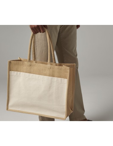 WES-W480-Cotton Pocket Natural Starched Jute Shopper